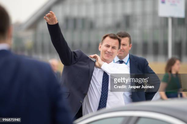 New British Foreign Secretary Jeremy Hunt arrives to give a statement at the 2018 NATO Summit at NATO headquarters on July 12, 2018 in Brussels,...