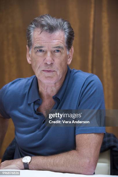 Pierce Brosnan at the "Mamma Mia! Here We Go Again" Press Conference at the Grand Hotel on July 11, 2018 in Stockholm, Sweden.