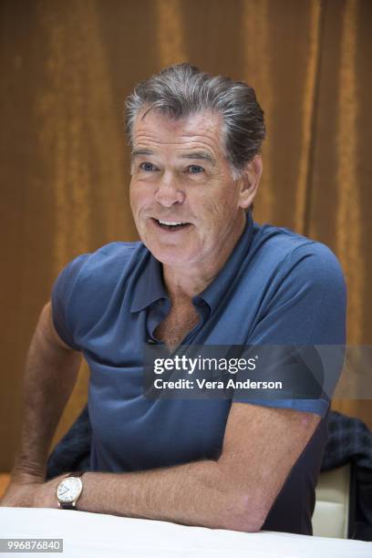 Pierce Brosnan at the "Mamma Mia! Here We Go Again" Press Conference at the Grand Hotel on July 11, 2018 in Stockholm, Sweden.