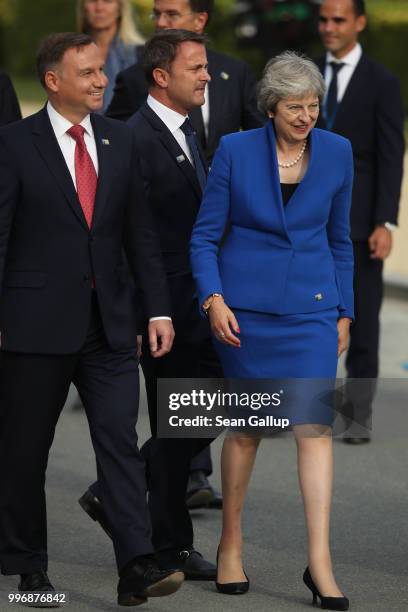 Polish President Andrzej Duda, Luxembourg Prime Minister Xavier Bettel and British Prime Minister Theresa May attend the evening reception and dinner...