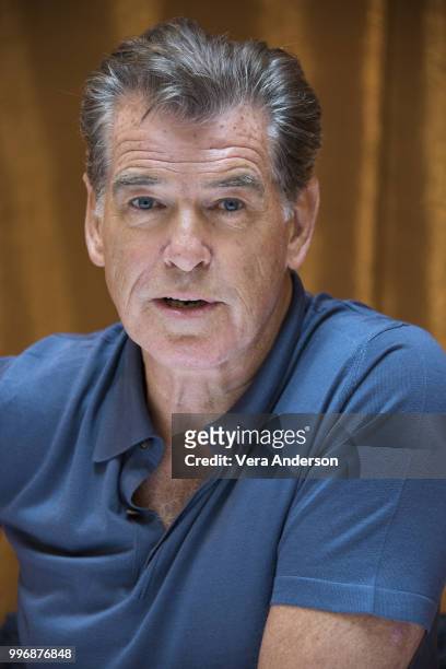 Pierce Brosnan at the "Mamma Mia! Here We Go Again" Press Conference at the Grand Hotel on July 11, 2018 in Stockholm, Sweden.