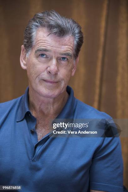 Pierce Brosnan at the "Mamma Mia! Here We Go Again" Press Conference at the Grand Hotel on July 11, 2018 in Stockholm, Sweden.