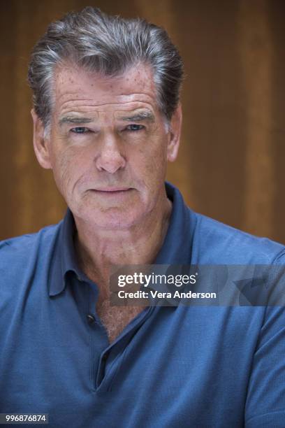 Pierce Brosnan at the "Mamma Mia! Here We Go Again" Press Conference at the Grand Hotel on July 11, 2018 in Stockholm, Sweden.