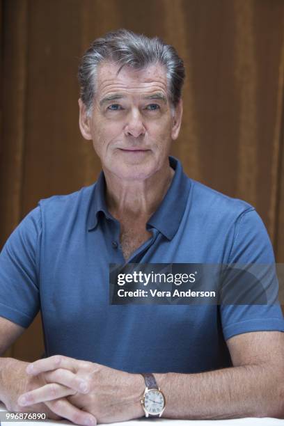 Pierce Brosnan at the "Mamma Mia! Here We Go Again" Press Conference at the Grand Hotel on July 11, 2018 in Stockholm, Sweden.