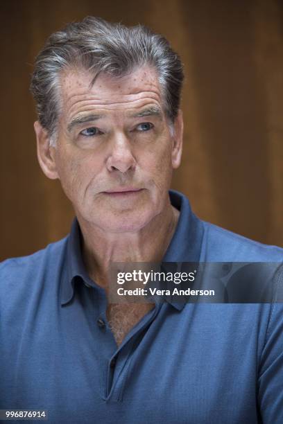 Pierce Brosnan at the "Mamma Mia! Here We Go Again" Press Conference at the Grand Hotel on July 11, 2018 in Stockholm, Sweden.