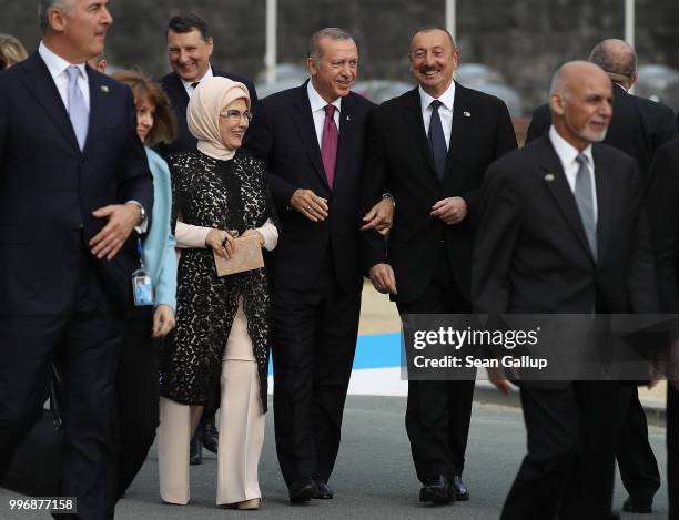 Turkish President Recep Tayyip Erdogan , his wife Emine Erdogan and Azerbaijani President Ilham Aliyev attend the evening reception and dinner at the...