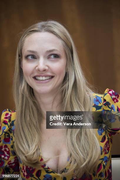 Amanda Seyfried at the "Mamma Mia! Here We Go Again" Press Conference at the Grand Hotel on July 11, 2018 in Stockholm, Sweden.