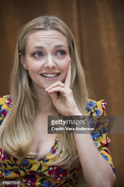 Amanda Seyfried at the "Mamma Mia! Here We Go Again" Press Conference at the Grand Hotel on July 11, 2018 in Stockholm, Sweden.