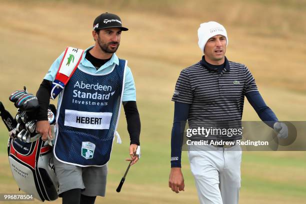 Benjamin Hebert of France walks on hole ten during day one of the Aberdeen Standard Investments Scottish Open at Gullane Golf Course on July 12, 2018...