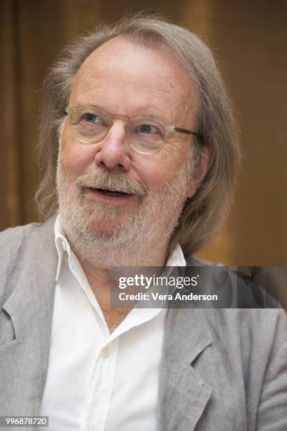 Benny Andersson of ABBA at the "Mamma Mia! Here We Go Again" Press Conference at the Grand Hotel on July 11, 2018 in Stockholm, Sweden.