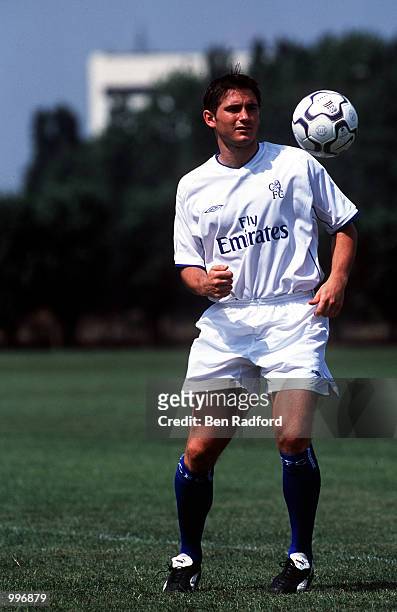 Frank Lampard plays keep-it-up at the launch of the new Chelsea away kit at the Chelsea Training Ground at Harlington, London. Mandatory Credit: Ben...