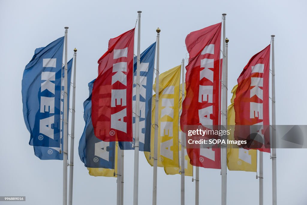 IKEA flags are seen in Krakow...