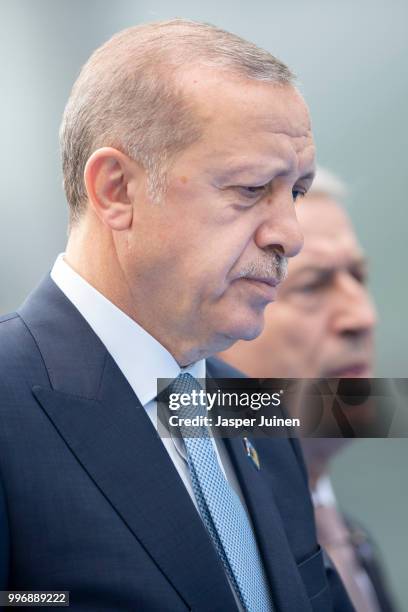 Turkish President Recep Tayyip Erdogan arrives at the 2018 NATO Summit at NATO headquarters on July 12, 2018 in Brussels, Belgium. Leaders from NATO...