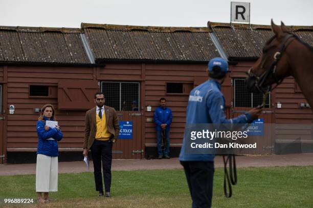 Kuwaiti, Abdulrahman Alkandari, inspects potential purchases ahead of the 'Tattersalls' July Sale on July 11, 2018 in Newmarket, England. Founded in...