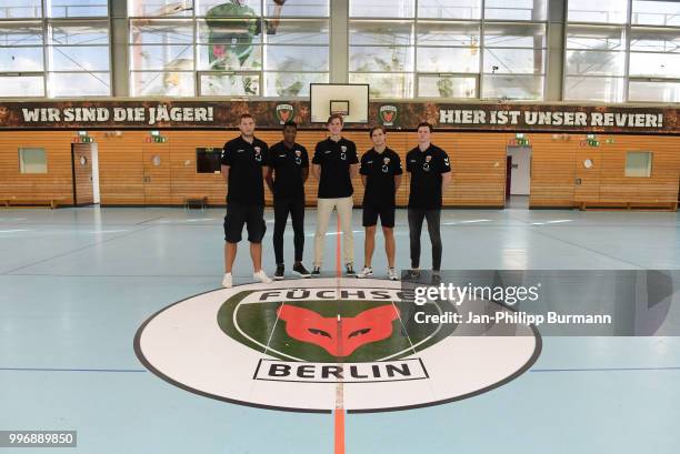 Mijajlo Marsenic, Wael Jallouz, Malte Semisch, Jacob Tandrup Holm and Simon Ernst during the media talk at Fuechse-Town on july 11, 2018 in Berlin,...