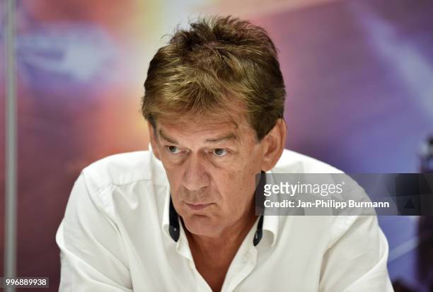 Coach Velimir Petkovic of Fuechse Berlin during the media talk at Fuechse-Town on july 11, 2018 in Berlin, Germany.