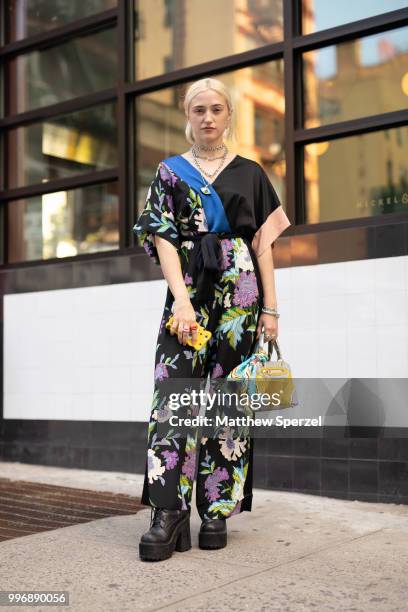 Morgan Hill is seen on the street during Men's New York Fashion Week wearing Diane von Furstenberg on July 11, 2018 in New York City.