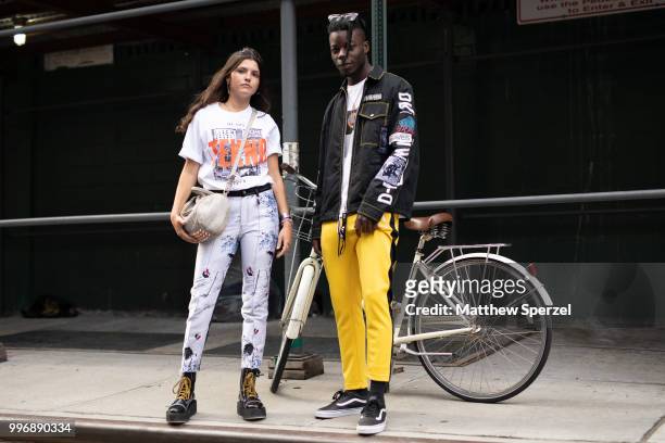 Thutmose and Lily Breck are seen on the street during Men's New York Fashion Week wearing Diesel on July 11, 2018 in New York City.