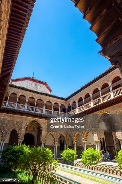 The Courtyard Of The Maidens at the Royal Alcazar in Seville, a royal palace built on the grounds of a Abbadid Muslim fortress, Spain.