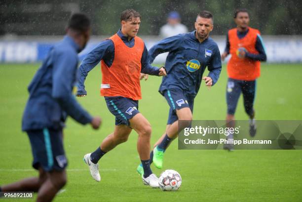 Niklas Stark of Hertha BSC during the training at the Schenkendorfplatz on July 12, 2018 in Berlin, Germany.