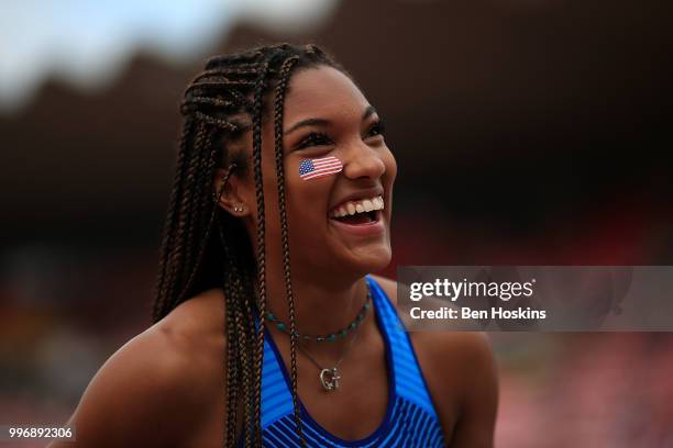 Tara Davis of The USA looks on during qualifying for the women's long jump on day three of The IAAF World U20 Championships on July 12, 2018 in...