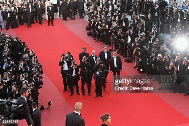 Photographers jostle for positions at the "Biutiful" Premiere at the Palais des Festivals during the 63rd Annual Cannes Film Festival on May 17, 2010...