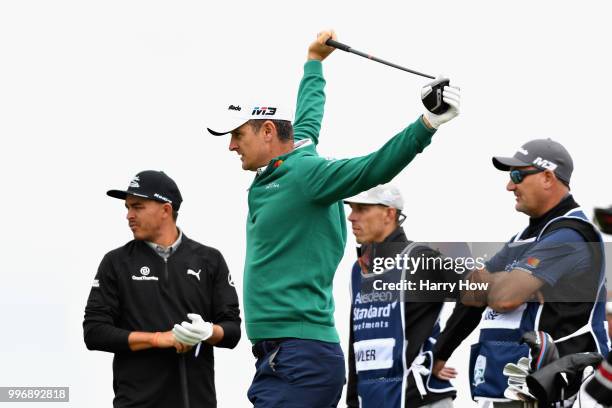 Justin Rose of England prepares to take a shot on hole six during day one of the Aberdeen Standard Investments Scottish Open at Gullane Golf Course...