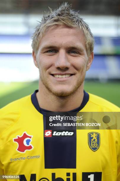 Sochaux-Montbeliard's French defender Damien Perquis poses on september 15, 2008 in Montbelliard, eastern France, during the team's official...