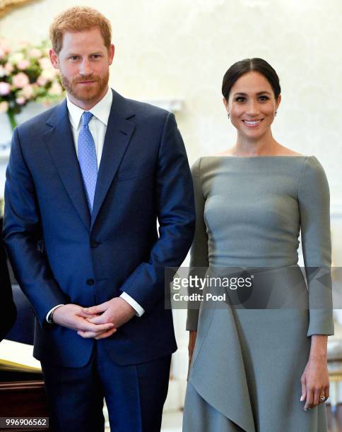 Prince Harry, Duke of Sussex and Meghan, Duchess of Sussex visit Irish President Michael Higgins and his wife Sabina Coyne at Aras an Uachtarain...
