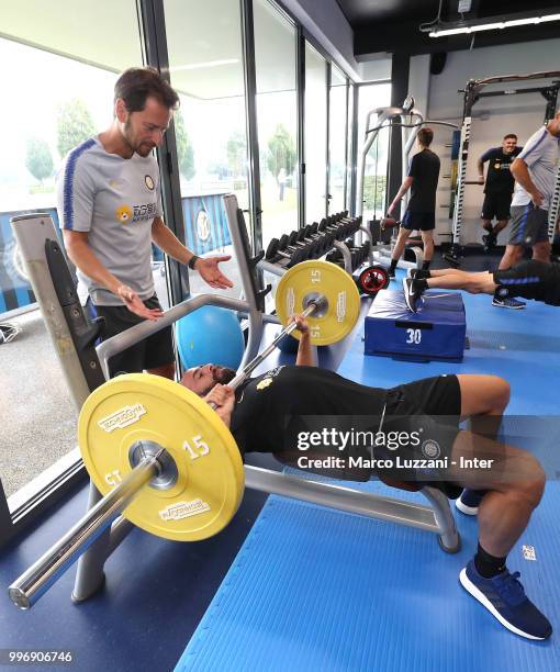 Borja Valero of FC Internazionale trains in the gym during the FC Internazionale training session at the club's training ground Suning Training...