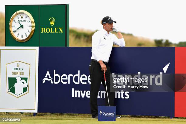 Marcel Siem of Germany reacts to his tee shot shot on hole seventeen during day one of the Aberdeen Standard Investments Scottish Open at Gullane...