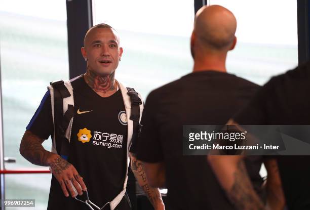 Radja Nainggolan of FC Internazionale looks on during the FC Internazionale training session at the club's training ground Suning Training Center in...