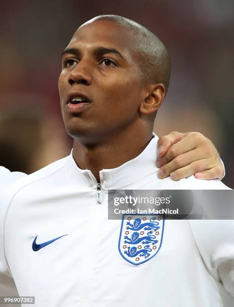 Ashley Young of England is seen during the 2018 FIFA World Cup Russia Semi Final match between England and Croatia at Luzhniki Stadium on July 11,...