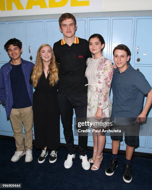 Daniel Zolghadri, Elsie Fisher, Bo Burnham, Emily Robinson and Jake Ryan attend the screening of A24's "Eighth Grade" at Le Conte Middle School on...