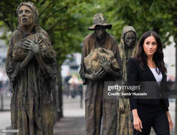 Meghan, Duchess of Sussex visits the Famine Memorial during their visit to Ireland on July 11, 2018 in Dublin, Ireland.