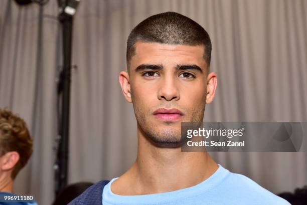 Model backstage at the Todd Snyder S/S 2019 Collection during NYFW Men's July 2018 at Industria Studios on July 11, 2018 in New York City.