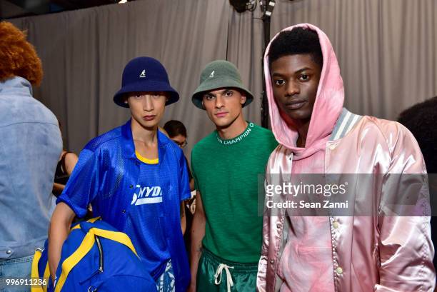 Models backstage at the Todd Snyder S/S 2019 Collection during NYFW Men's July 2018 at Industria Studios on July 11, 2018 in New York City.