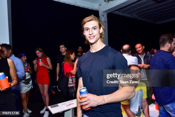 Model Gray Eberley attends the Todd Snyder S/S 2019 Collection during NYFW Men's July 2018 at Industria Studios on July 11, 2018 in New York City.