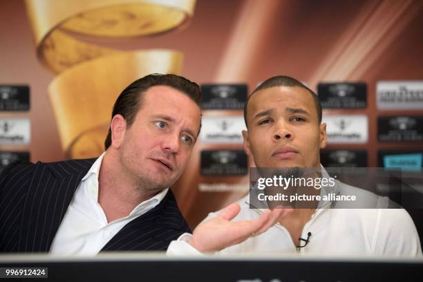 Chris Eubank Jr. Of Britain and tournament organizer Kalle Sauerland speaking at a press conference ahead of the World Boxing Super Series super...