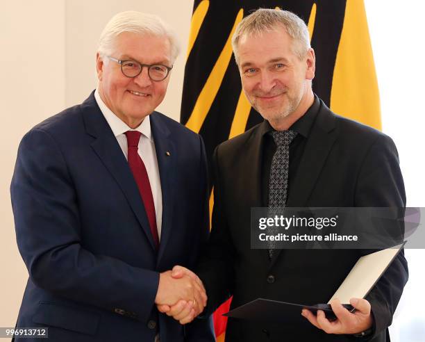German President Frank-Walter Steinmeier presents the Order of Merit of the Federal Republic of Germany to Joachim Brenncke from Schwerin, at Schloss...