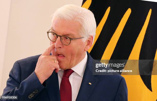 German President Frank-Walter Steinmeier pictured at an event where he presented the Order of Merit of the Federal Republic of Germany at Schloss...
