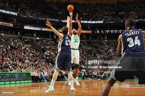 Rasheed Wallace of the Boston Celtics shoots the ball against the Memphis Grizzlies on March 10, 2010 at the TD Garden in Boston, Massachusetts. NOTE...