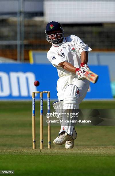 Warren Hegg of Lancashire hits out on his way to 76 against Yorkshire on day one of the CricInfo County Championship match at Headingley, Leeds....