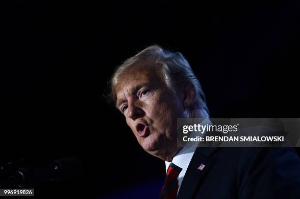 President Donald Trump addresses a press conference on the second day of the North Atlantic Treaty Organization summit in Brussels on July 12, 2018.