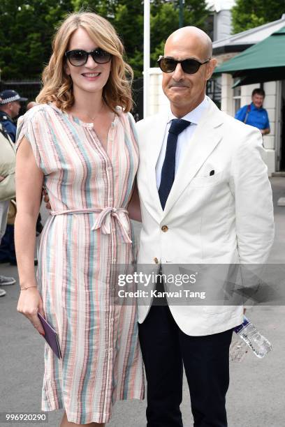 Felicity Blunt and Stanley Tucci attend day ten of the Wimbledon Tennis Championships at the All England Lawn Tennis and Croquet Club on July 12,...