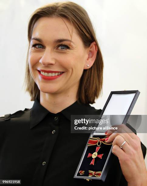 Actress Christiane Paul, photographed after receiving the Order of Merit of the Federal Republic of Germany on the occasion of the German Unity Day...