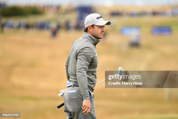 Richard Sterne of South Africa reacts to his par putt on hole sixteen during day one of the Aberdeen Standard Investments Scottish Open at Gullane...