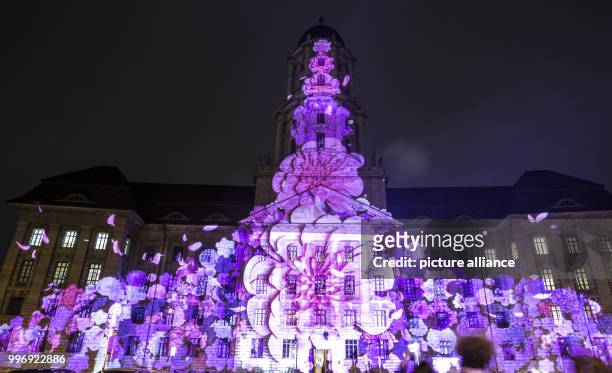 View of the illuminated 'Altes Stadthaus' during a test run for the 'Festival of Lights', taking place from 6 to 15 October, in Berlin, Germany, 4...