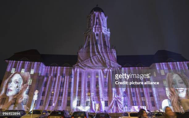 Dpatop - View of the illuminated 'Altes Stadthaus' during a test run for the 'Festival of Lights', taking place from 6 to 15 October, in Berlin,...