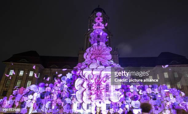 General view of the illuminated 'Altes Stadthaus' during a test run for the 'Festival of Lights' in Berlin, Germany, 04 October 2017. The festival...